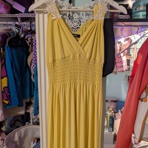 Dolce & Gabbana Yellow Midi Dress with Lace Detail